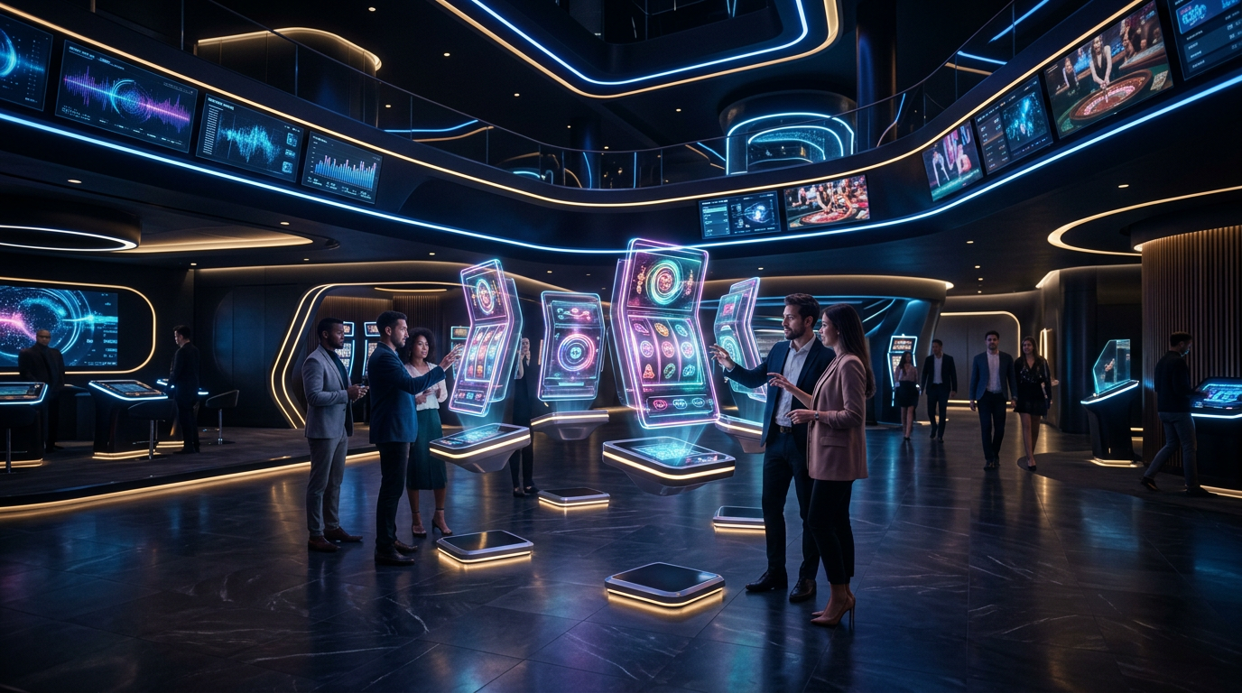 Futurystyczny interfejs kasyna online 2026 z neonowymi elementami