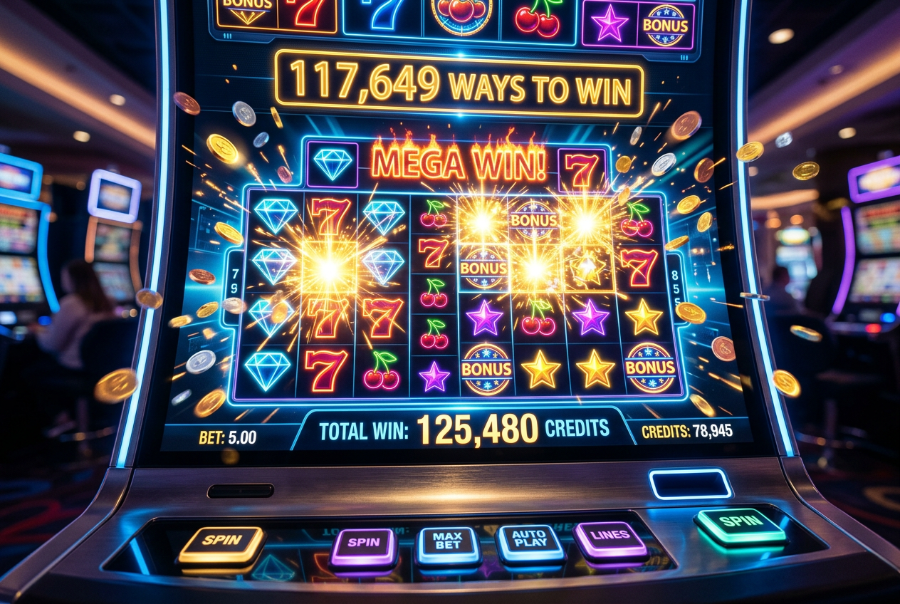 Modern video slot interface with dynamic neon lights and animations